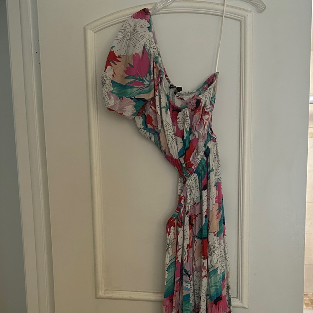 Floral Maxi Dress with Pink and Green Accents